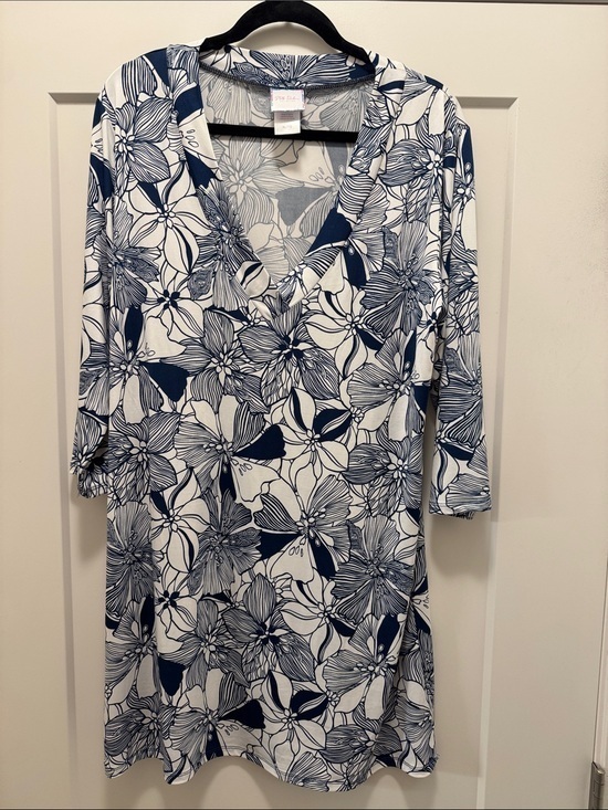 Stella Parker Other - 🆕 Stella Parker Navy & White Floral Print Resort Tunic Dress Cover Up. XL. NWOT🌴